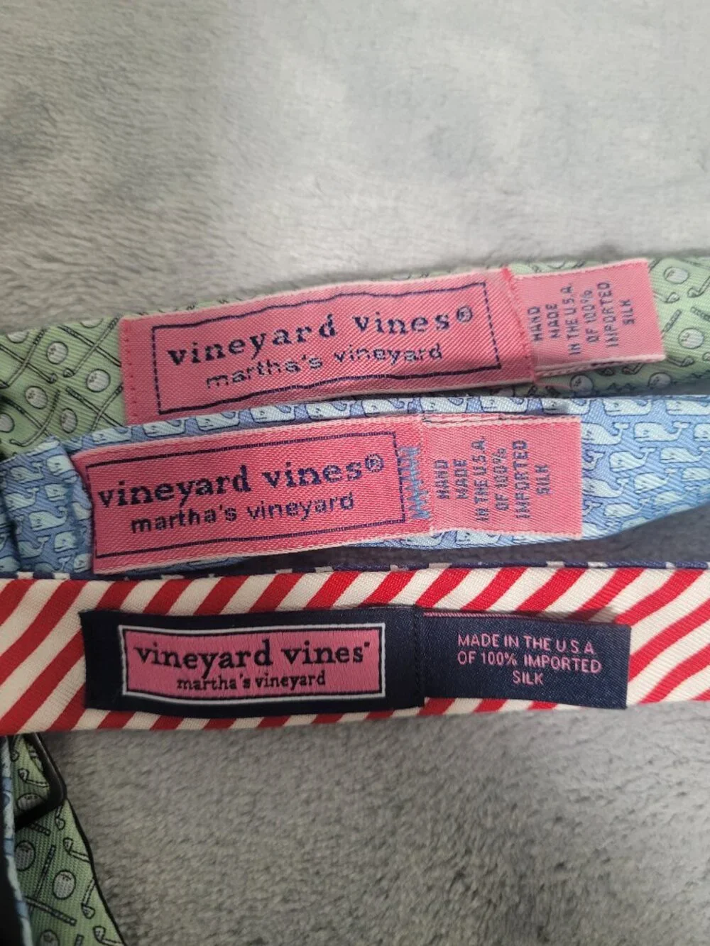 Lot 3 Vineyard Vines Bow Ties 100% Silk Adjustable Handmade USA Golf Whale Flag
